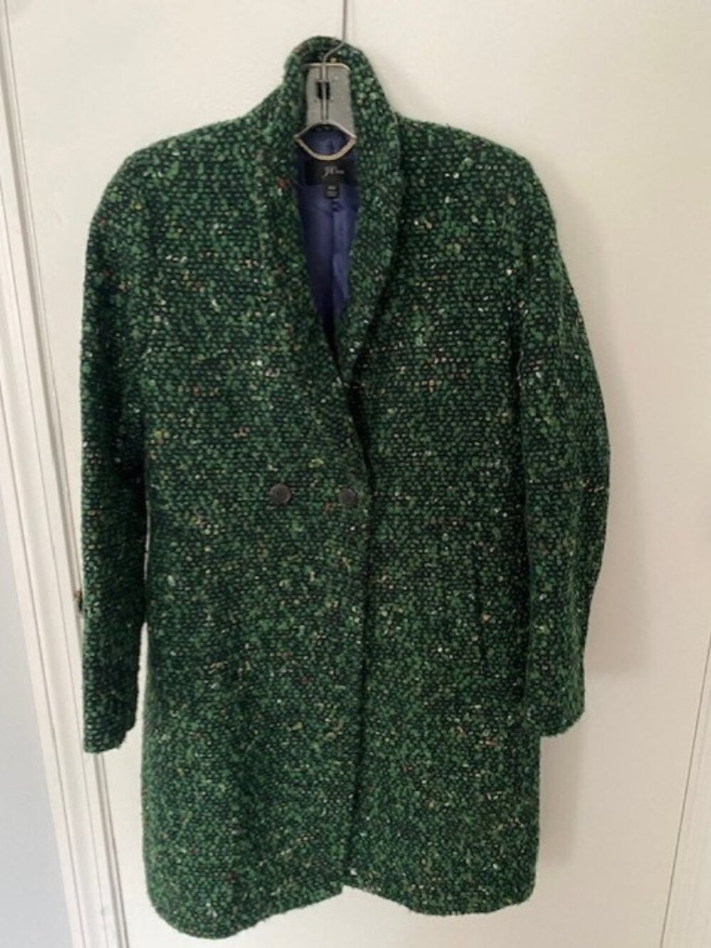 J.Crew Green Tweed Bouclé Double-Breasted Coat Wool Blend 00